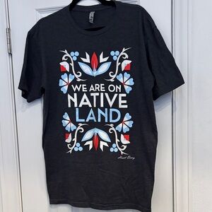Next‎ Level Apparel Dark Gray Tee with Red and Blue Floral Design
